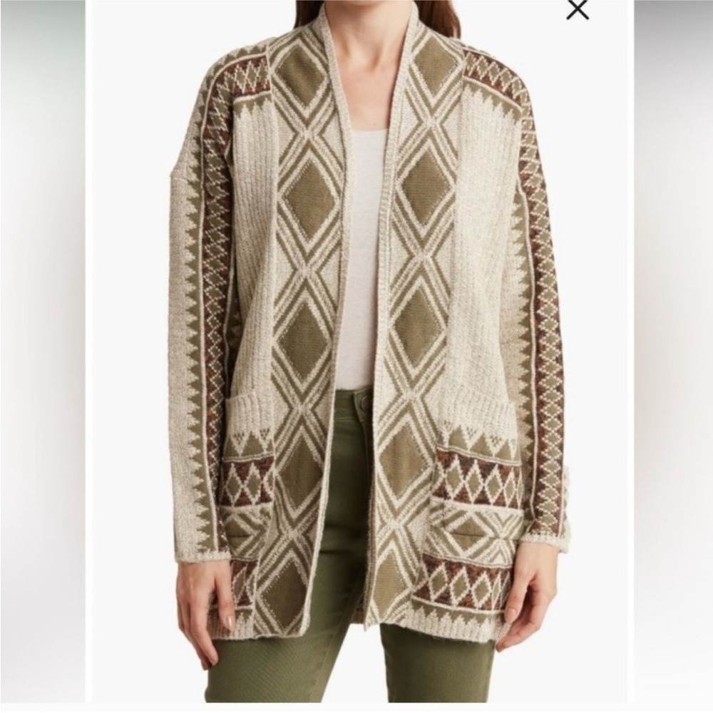 Lucky Brand Cardigan Sweater Aztec southwestern cabincore layering‎ Green  2X